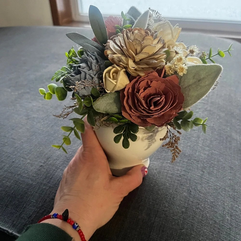 Cream and Pink Faux Floral Accent Decor